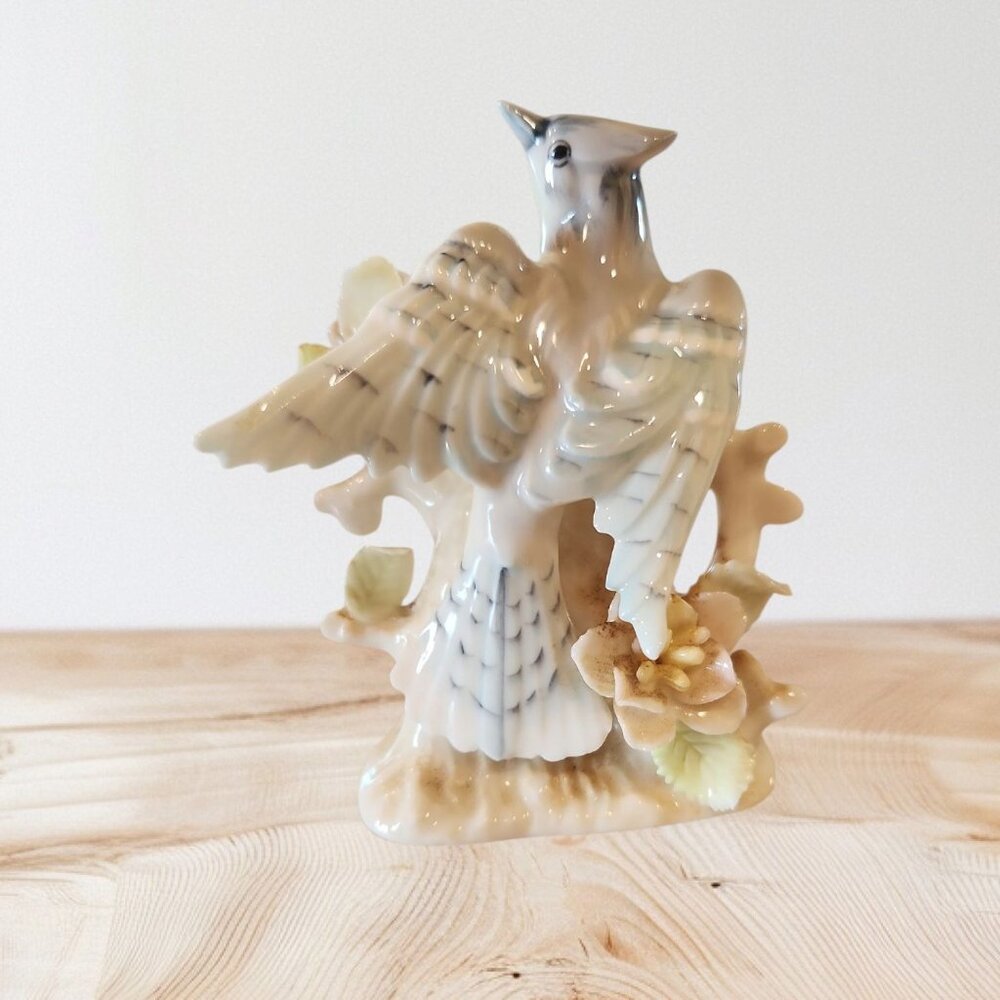 Vintage Blue Jay Porcelain Figurine Ardalt Japan Hand-Painted Floral Design Coll